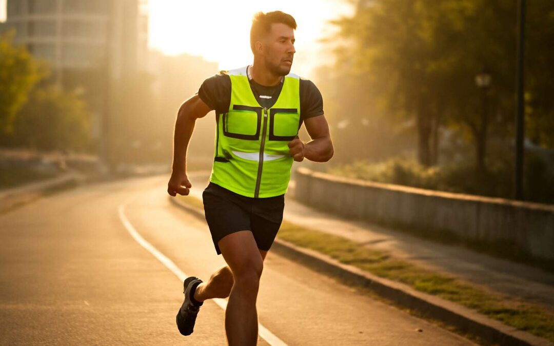 Light up your night runs with reflective vest with pocket running for every mile